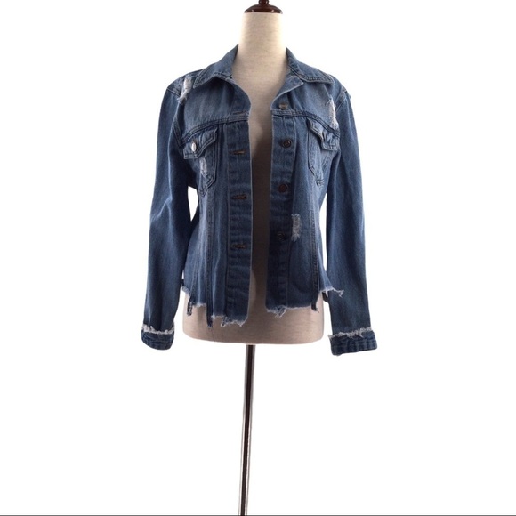 Love tree denim distressed cropped frayed jacket - Picture 1 of 14